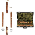 2785 - Moeck Rottenburgh Recorder, model 4599, Bass Set, with Interchangeable Sections, for playing in in -f- at a=442Hz and a=415Hz, Stained Maplewood, Double Holes, Four Keys